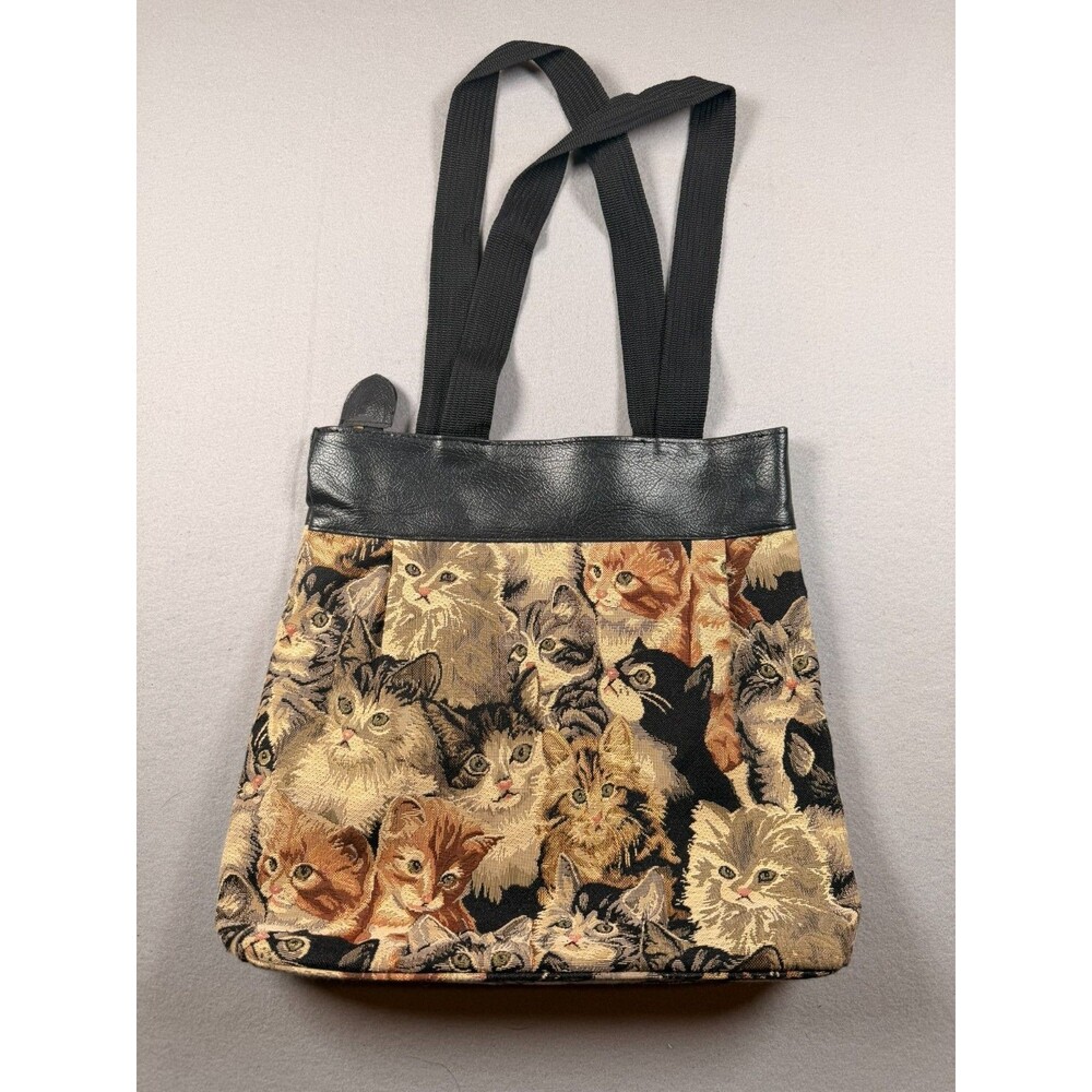Small Vintage cottagecore Tapestry Cat Purse Bag Leather/pleather top